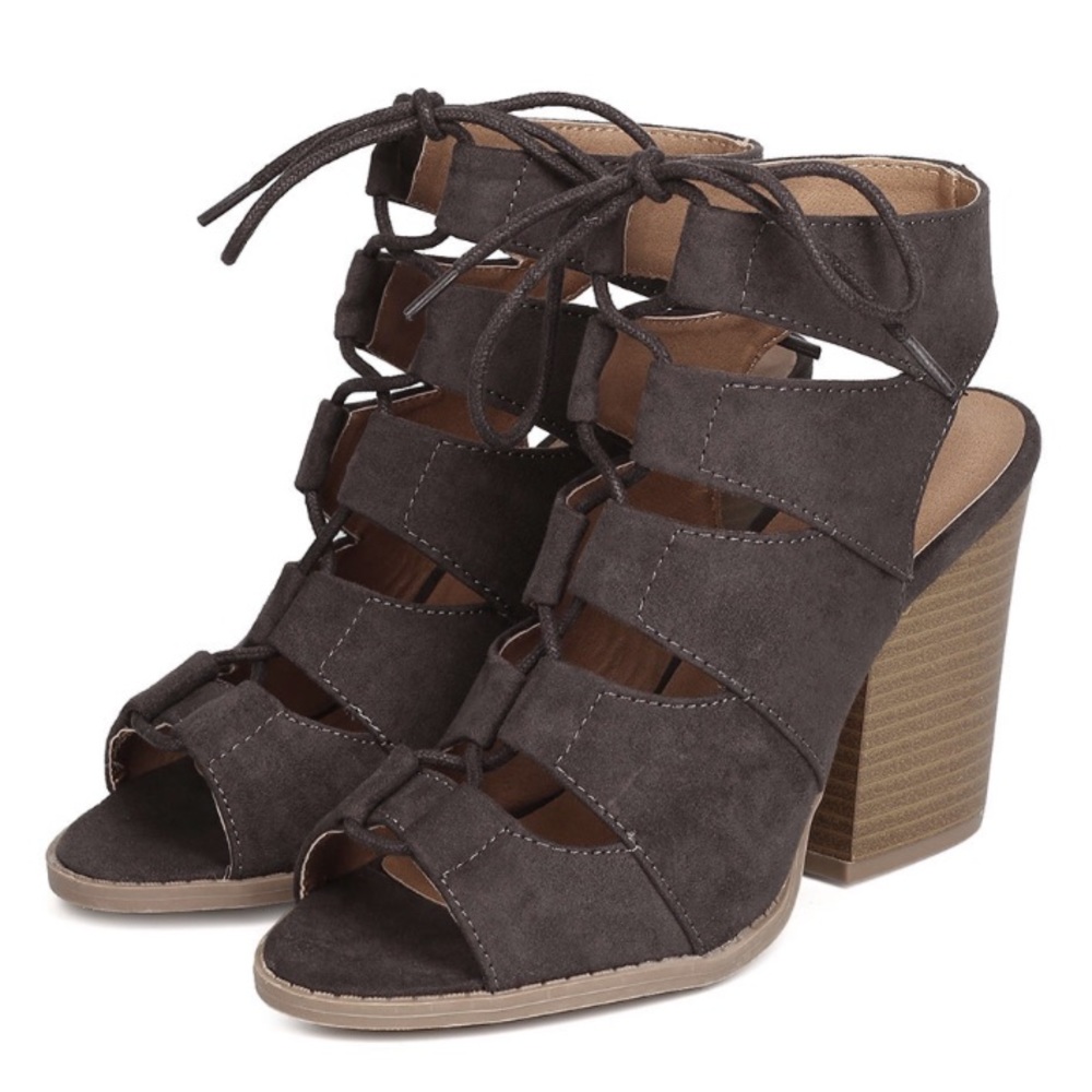 Qupid Lace Up Block Heel